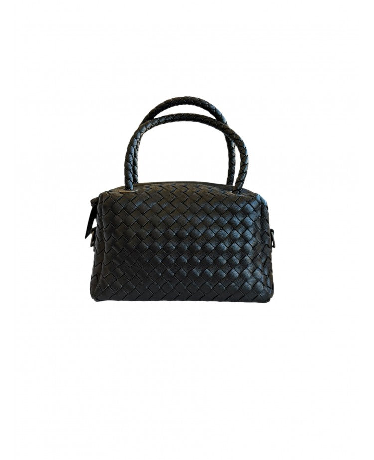 10362 Borsa box nera intrecciata a mano&tracolla