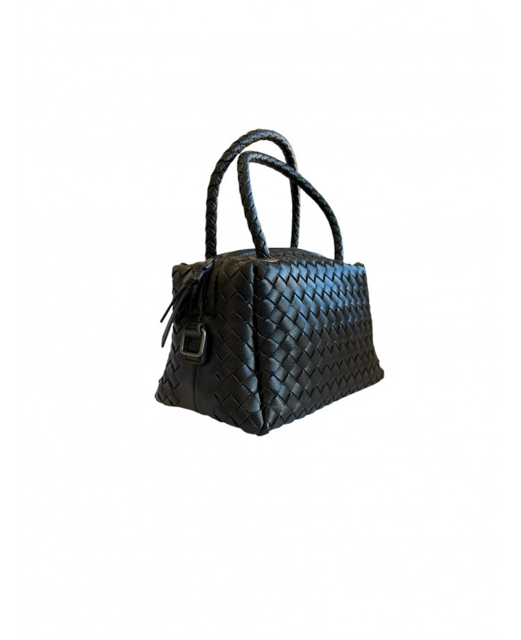 10362 Borsa box nera intrecciata a mano&tracolla