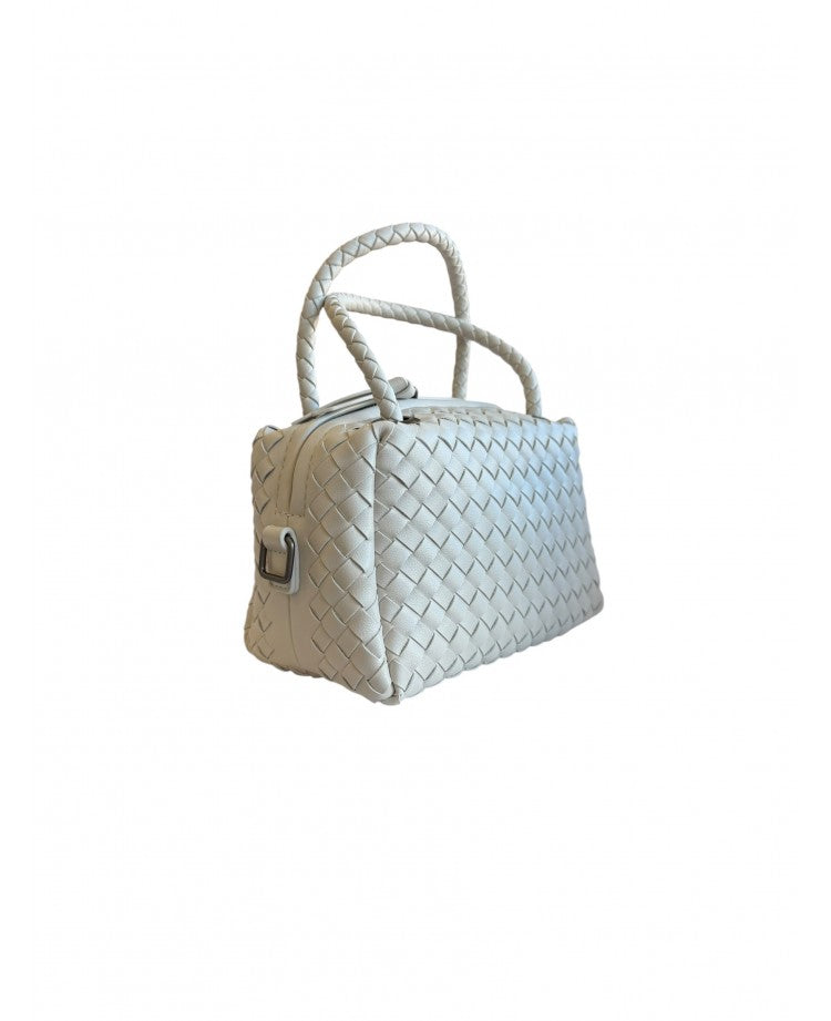 10362 Borsa box bianco intrecciata a mano&tracolla